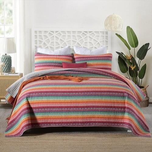 Rainbow Bedspread on the Bed Quilt Set 3PCS Quilted Blanket for Double Bed Cotton Bed Cover Pillowcase Queen Size Coverlet