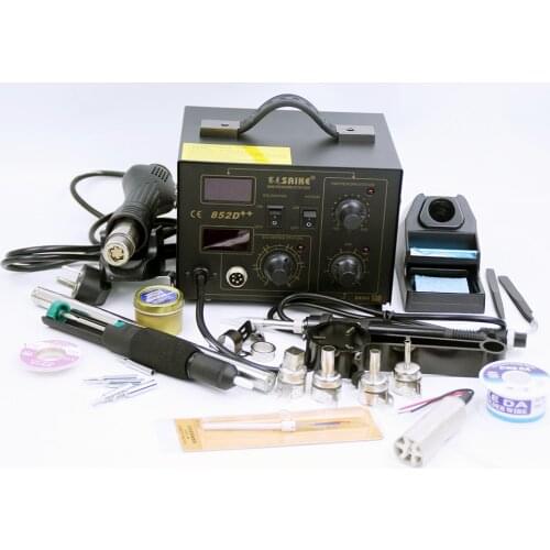 SAIKE 852D++ 2 in 1 SMD Rework Station Hot air gun soldering station Desoldering station Heat Gun BGA 220V 110V
