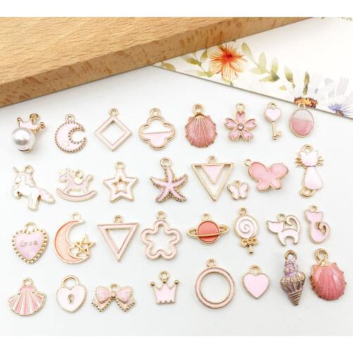 Mix 60pcs 30 Styles Enamel Gold Plated Pink Unicorn Cross Charms Pendant for DIY Necklace Bracelet Earring Jewelry Making