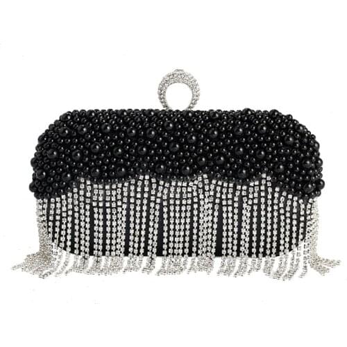 Female Fashion Pearl Dinner Bag Rhinestone Evening Bag Women Tassel Banquet Purse Ladies Diamond Clutch Luxury Designer Handbag