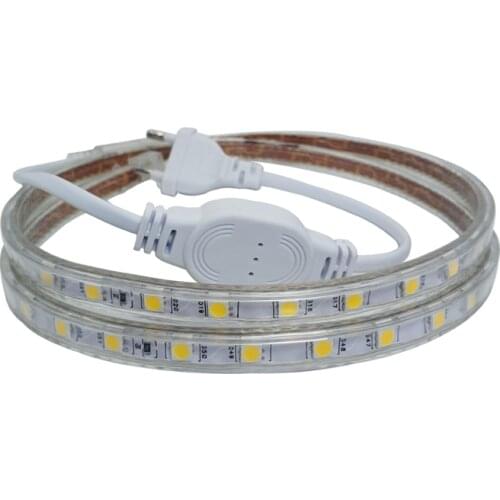 5050 220 V Volt LED Strip Light 5050 Flexible Ledstrip 220V Waterproof Ip67 Tape Ribbon Living Room Kitchen Outdoor Power Plug
