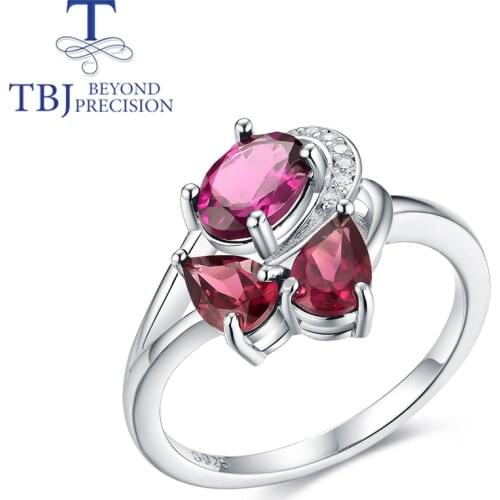 Tbj,Natural 1.75ct Rhodlite Garnet silver Ring gemstone fine jewelry 925 sterling silver new Design for women wife gift