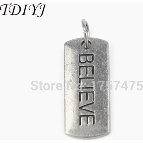 TDIYJ Wholesale Fashion Word "BELIEVE" Zinc Alloy Floating Tag for Beautiful Necklace 5pcs/lot