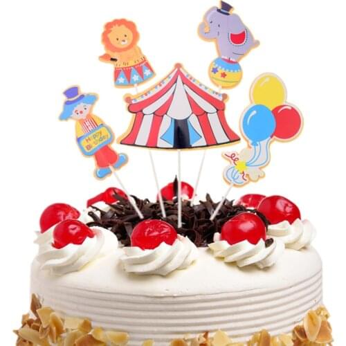 Cake Toppers Clown Elephant Lion Circus DIY Cupcake Topper Cake Flags Kids Boys Happy Birthday Wedding Bride Party Baking Decor