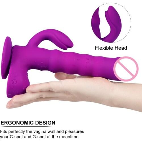 Bestco Penis Vibrator Double Head Dildo Wireless Remote Telescopic Rotating G Spot Rabbit Stimulate Clitoris Sex Toys 18+ Women