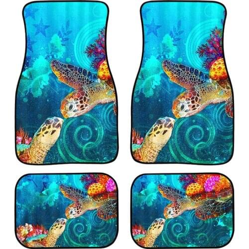 Waterproof Floor Mat for Auto Van Truck SUV 4 Pcs Blue Turtle Print Rubber Carpet for Four Season Korsae Anti Dirty