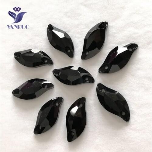 YANRUO 3254 Leaf Black AAAAA Quality Flatback Rhinestones Sew On Stones Sewn Rhinestones For Jewelry Clothes