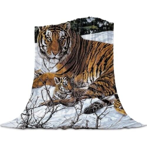 Snow Animal Tiger Printed Fleece Blanket Bed Throw Soft Bedspread Sheets Sofa Gift Customized Blankets