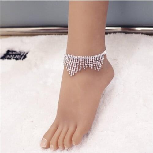 1Pcs Tassel Rhinestone Anklet Chain Jewelry for Women Crystal Anklet Beach Bridal Toe Foot Chain Wedding Jewelry