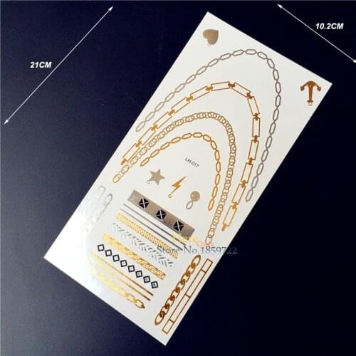 1PC Dazzling Necklace Design Men Women Makeup Fake Tattoo HGLH17 Gold Silver Metallic Tattoo Waterproof Temporary Tattoo Sticker