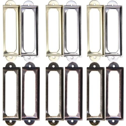 10Pcs Antique Brass Metal Label Pull Frame Handle File Name Card Holder For Furniture Cabinet Drawer Box Case Bin
