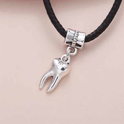 New 20pcs tooth charm Big Hole bead European Pendant fit for Pandora style Bracelets Necklace DIY Metal Jewelry Making