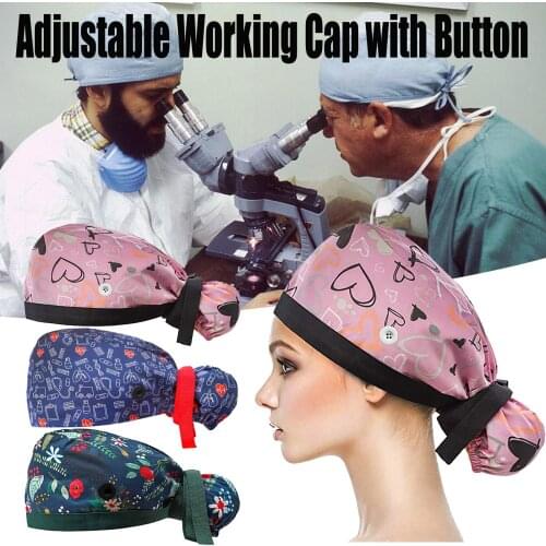 30# Nurse Working Caps Gorros Quirurgicos Mujer Women Button Adjustable Working Cap Hat Sweatband Ponytail Pouch Caps Accessorie