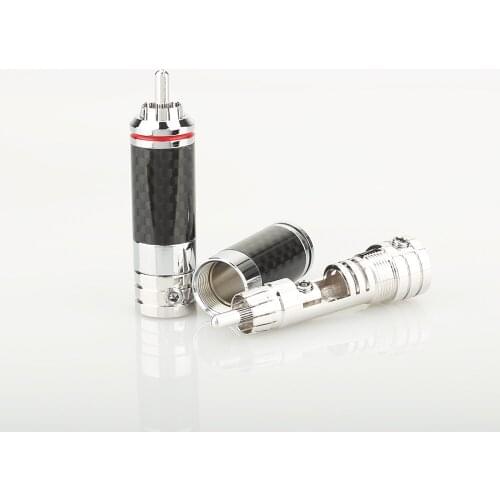 4Pcs Copper Rhodium Plated Non Solder Carbon Fiber RCA Connector Plug