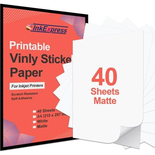 40 Sheets PVC Vinyl Paper Stickers A4 Self Adhesive Paper Printable Vinyl Sticker Paper for ALL Inkjet Printer Waterproof Label