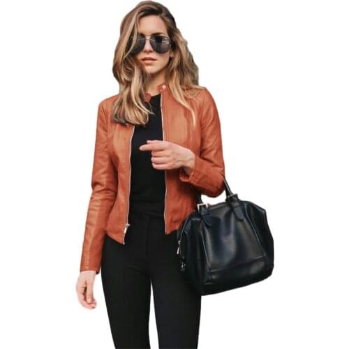 Allukasa Women Bike Coat PU Leather Outwear Zipper Outfit Spring Autumn WomeFashion Short Thin Female Jacket 2020