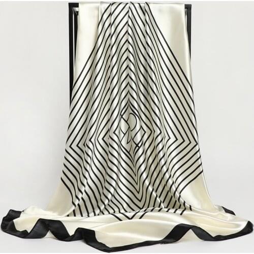 Print Silk Shawl Foulard Satin Hijab Square Scarf For Women Retro Hair Bands Neckerchief Female Head Wraps Headband Bandana 2021