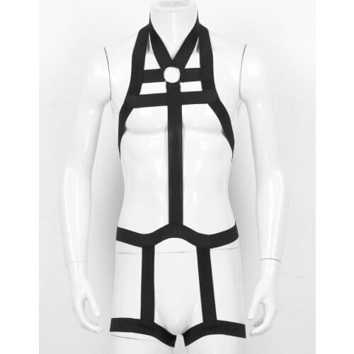 Adult Mens Sissy Elastic Bondage Catsuit Full Body Chest Harness Belt with Leg Garter Straps for Cosplay Clubwear Costumes