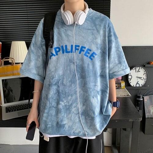 2021 Korean Fashion Style T Shirts Men Cotton Short Sleeve Oversized T Shirt 3Colour Grain Printing A Birthday Present for Lover