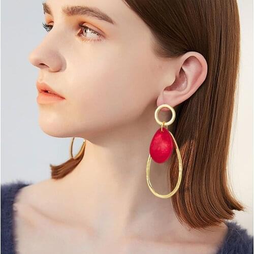 Geometric Acrylic Fashion Statement Drop Earrings For Women Gold Round Metal Resin Dangle Earring 2020 Brincos Wedding Jewelry