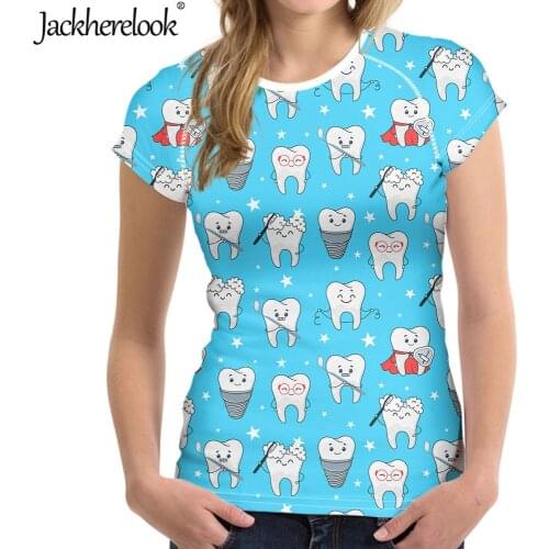 Jackherelook Funny Teeth Cartoon Fairy Print Plus Size Woman T-shirt Fashion Short Sleeve Tee Dentist Tops Casual Tshirts Mujer
