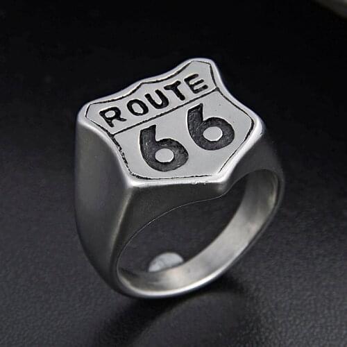 Valily Biker Road ROUTE 66 Ring 316L Stainless Steel Ring High Quality USA Punk Matte Rings For Men Motor Biker Mens Jewelry