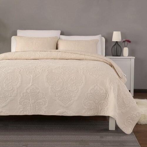 CHAUSUB Bedspread Quilt Set Shams 3pcs Solid Color Cotton Coverlet Embroidered Quilts Bed Cover Sheets King Queen Size Blanket