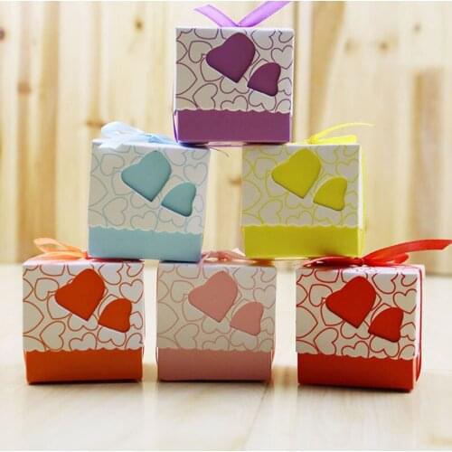 20pcs Love Heart Gift Candy Dragees Boxes Wedding Party Favor Cookies Box With Ribbon Wedding Event Party Decoration