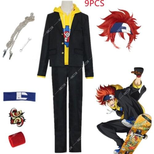 Anime SK8 The Infinity Reki Cosplay Costume SK Sweater Wig Headwear Badge Gloves Outfits Anime Carnival Suit Uniform Accessories