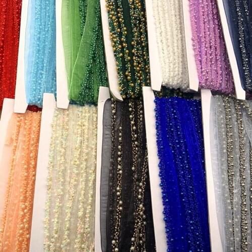 1Yards/Lot 16mm Beaded Lace Ribbon Tape Lace Fabric Trim Embroidered Collar Decoration Cotton Lace Fabric Net Cord for Sewing