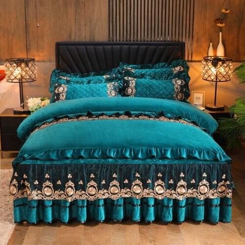 Lace Crystal Velvet Bedding Set Luxury Queen Double Bed Duvet Cover 220x240 King Flannel Bedspread Soft Warm Two Pillowcases