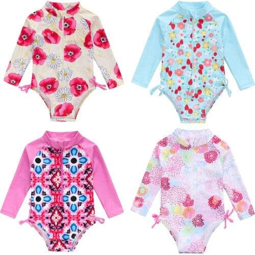 2019 Hot Summer Baby Girl Swimwear Full Sleeve Floral Print Chinese Style Kids Girls Swimsuit 0-24 Month Bikini Girl Clothes