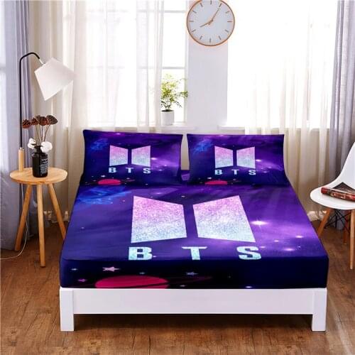 Lcon Pattern Digital Printed 3pc Polyester Fitted Sheet Mattress Cover Four Corners with Elastic Band Bed Sheet Pillowcases