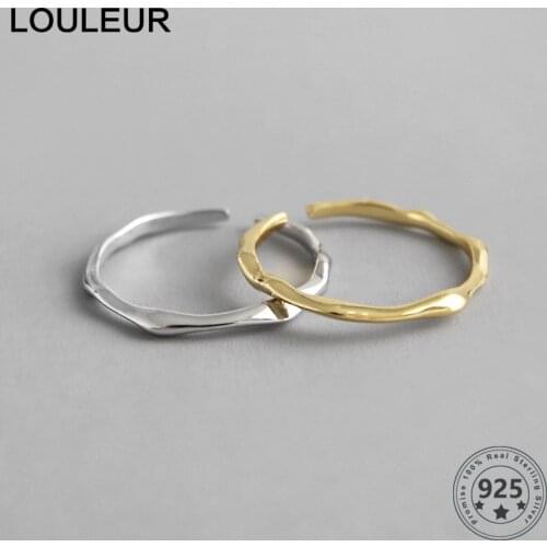 LouLeur 925 Sterling Silver Open Ring INS Cold & Cool Minimalist Face Finger Ring For Women Statement Adjustable Thin Ring