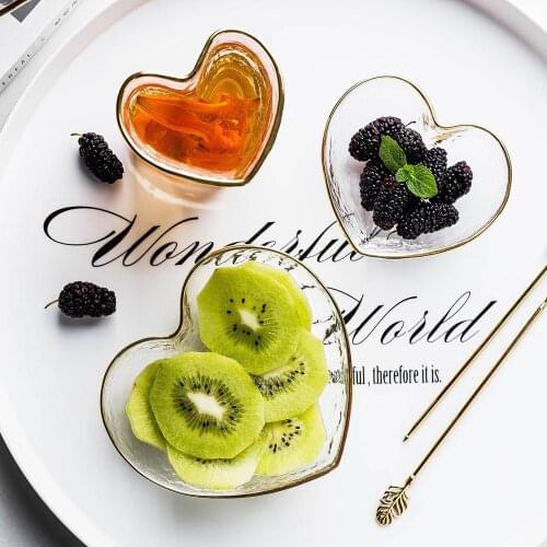 MDZF SWEETHOME Heart Shaped Glass Dessert Bowl Golden Edge Salad Fruit Transparent Champagne Golden Edge Bowl Dessert Jam Dish