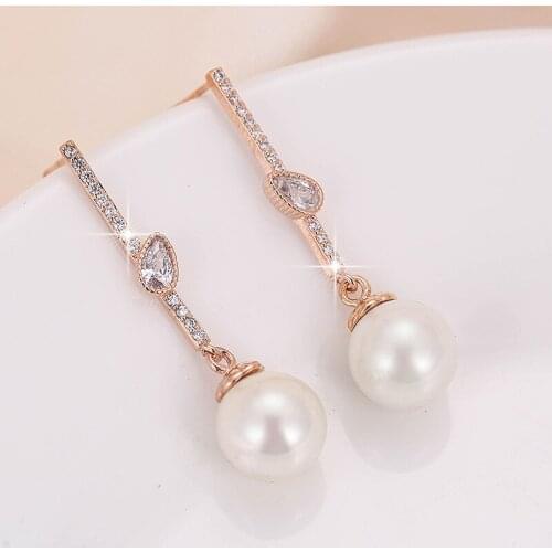 DE146 Fashion Delicacy Elegant 4A Zircon Pearl Earrings GIRLS Gift Party Banquet WOMENS Jewelry Earrings 2021