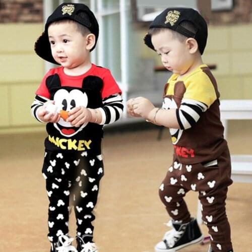 Fashion Brand Baby Boys Clothing Set Mickey Infant Kid Outfits Summer Spring Autumn Baby Girl Cotton T-Shirt+Pant Children Suits