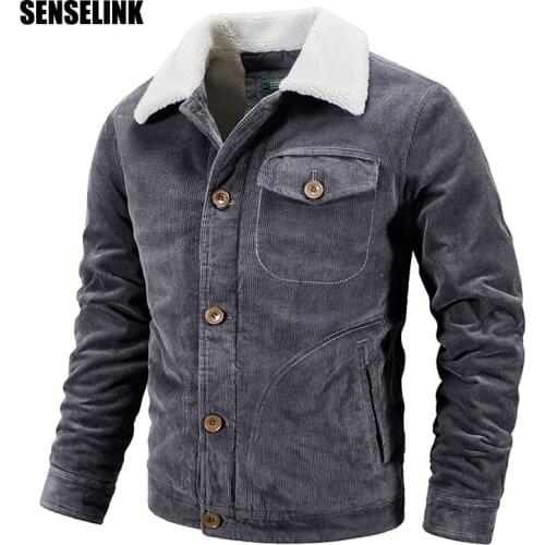 Mens Corduroy Jacket 2020 Simple gentleman Fashion Cotton Autumn Winter Windproof Warm Denim Brand Casual Slim Clothing 6XL