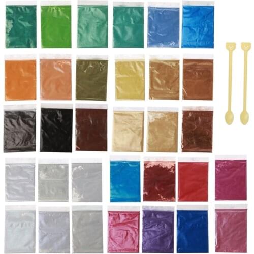 32Color Natural Mineral Mica Powder Epoxy Resin Color Pigment Dye Set Cosmetic Grade Mica Powder Makeup Lip Soap Making DropShip