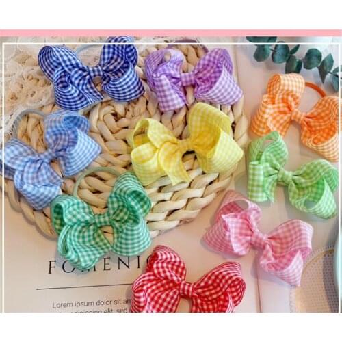 NEW 20pcs/ 3.1inch Plaid Bow Hair Clip Kids Girls Hair Bow Clips OR ELASTIC RUBBER Cute Barrette Ribbon Hair Accessories