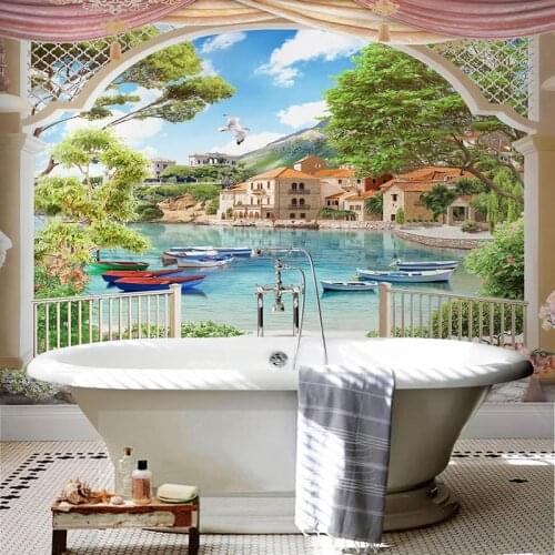 Blue Sky And White Clouds Building Mural Wallpaper 3D Stereo Landscape Wall Painting PVC Self-Adhesive Waterproof 3 D Home Decor