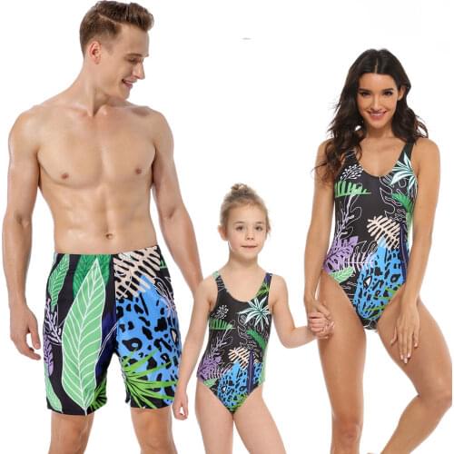 Family Matching Swimwear Beachwear Mommy and Me One Piece Swimsuit Mother Daughter Father Son Beach Shorts Bikini Look Mum