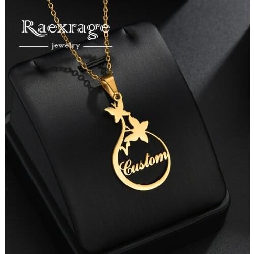 Raexrage personalized Vegan Name Necklace Stainless Steel Butterfly Nameplate Personalized Gifts for Vegetarian Women Men