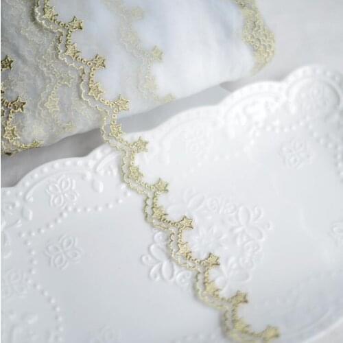 1 Meter Gold White Luxury Embroidery Lace Trim DIY Handmade Star Lace Accessories Fabric Textile Decoration 9cm