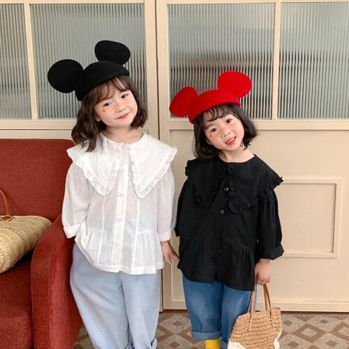 Spring Autumn New Toddler Girls Shirts Baby Korean Long Sleeve Solid Tops Fashion Lapel Cotton Shirt For Girls Kids Clothing