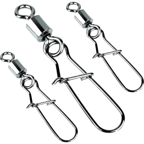 50pcs/lot Fishing Swivel and Snap #1-#1/0 Fishing Connector Pin Bearing Rolling Swivel Stainless Steel Snap Fishing Accessories