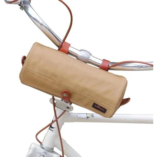 Tourbon Vintage Canvas Handlebar Bag Top Tube Bag Waxed Waterproof Bicycle Pouch Basket Storage Khaki Bike Accessories