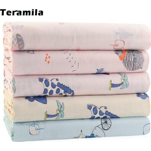 Teramila Animal Printed Skin-Friendly Soft Double Layer Gauze Fabrics Plaid Cotton Cloth for Sewing Baby Apparel Quilt Per Yards