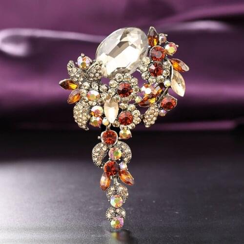 Zlxgirl jewelry Luxurious champagne flower Brooch Bouquet Shiny Brand Austrian Crystal vintage wedding Hijab Pins And Broaches