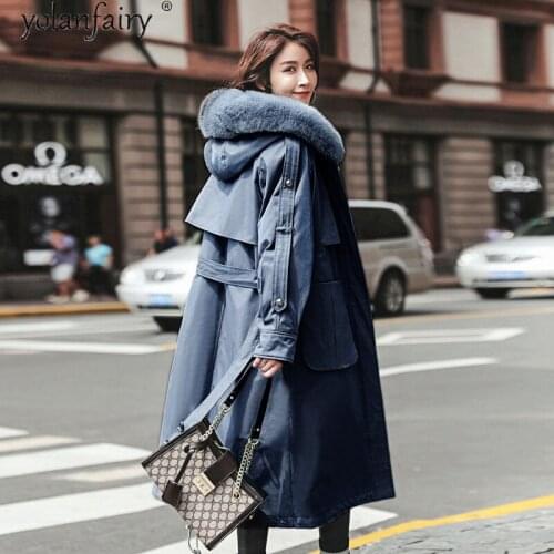 Woman Parkas Real Fur Coat Winter Jacket Women Fox Fur Collar Rex Warm Rabbit Fur Liner Long Coats Female Parka HY8708 KJ6212